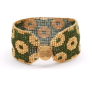Brazalete Telar Dorado Grueso Rondanas Turquesa T
